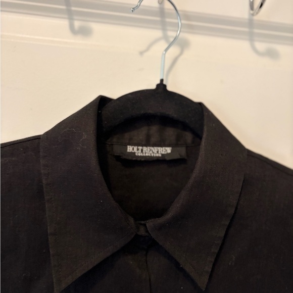 HOLT RENFREW 100% Linen Black Short-Sleeve Button Front Women's Top - Picture 5 of 8